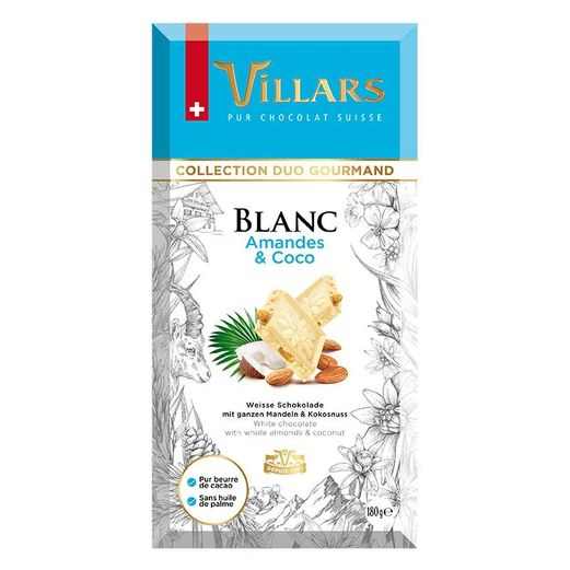 VILLARS Biela čokoláda s mandľami a kokosom 180g