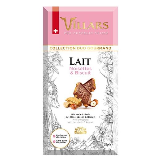 VILLARS Mliečna čokoláda s lieskov. a sušienkou 180g